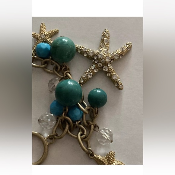 Vintage Y2K Bracelet Sea Motif Silver Starfish Seashells Turquoise Beads Charms - Picture 4 of 7